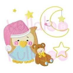 Eule „LOU“ Mit Teddy – Vollstick & Stickapplikation 13x18