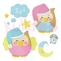 Stickdatei Mond & Eulen Mit Mütze 10x10