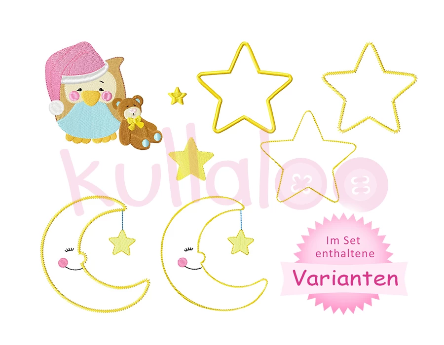 Eule „LOU“ Mit Teddy – Vollstick & Stickapplikation 13x18 – Bild 2