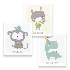 3D Wandbilder Babyzimmer: Süßes 3er-Set Mit Affe, Hase Und Dino