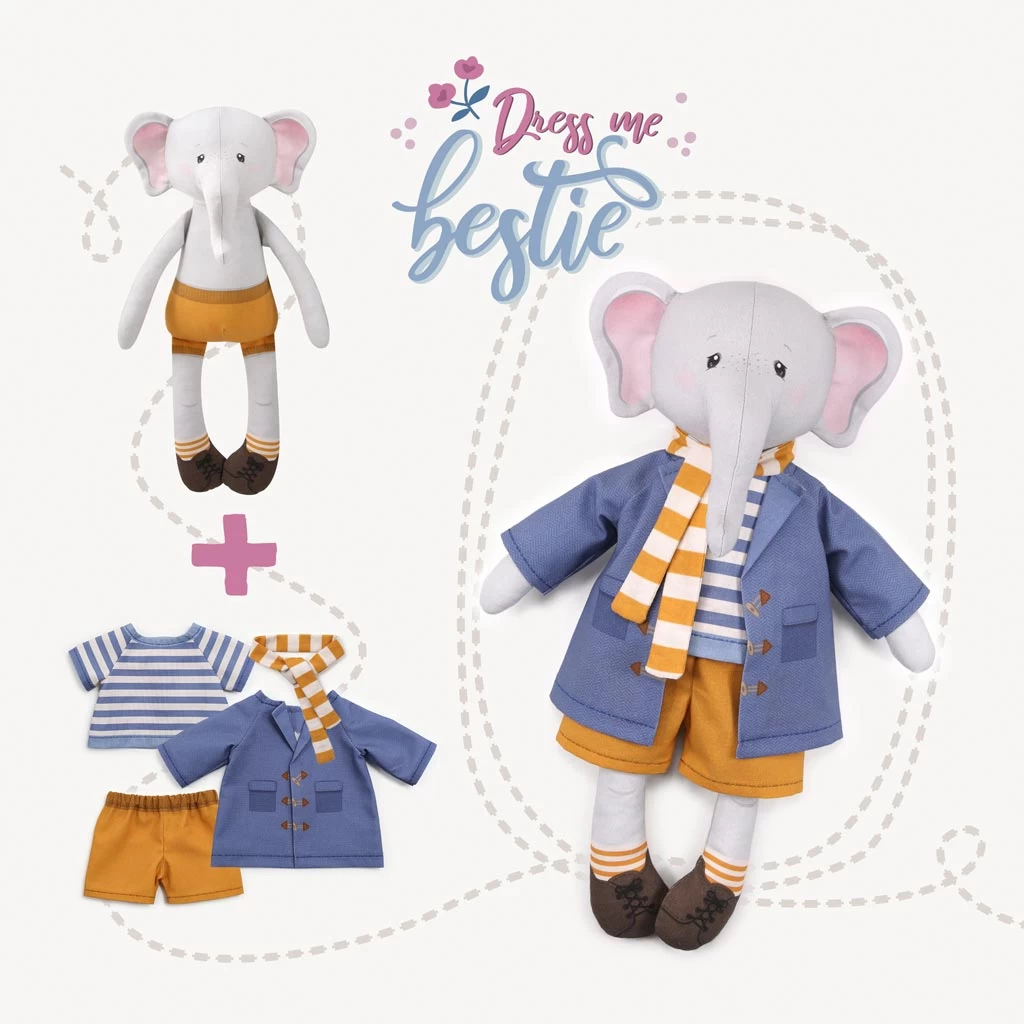 Elefanten Puppe Zum Anziehen Nähen Mit Cut & Sew Stoffpaneel "Dress Me Bestie" EDDY ELEFANT 4 Elefanten Puppe Zum Anziehen Nähen Mit Cut & Sew Stoffpaneel "Dress Me Bestie" EDDY ELEFANT – Bild 4