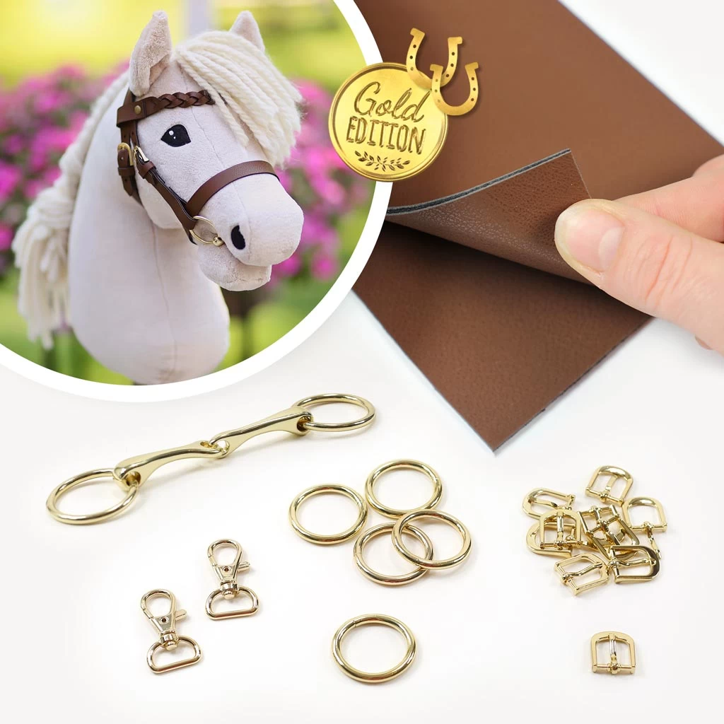 Trense Hobby Horse Selber Machen ◆GOLD EDITION◆: Materialset Mit Braunem Leder (ohne Anleitung)