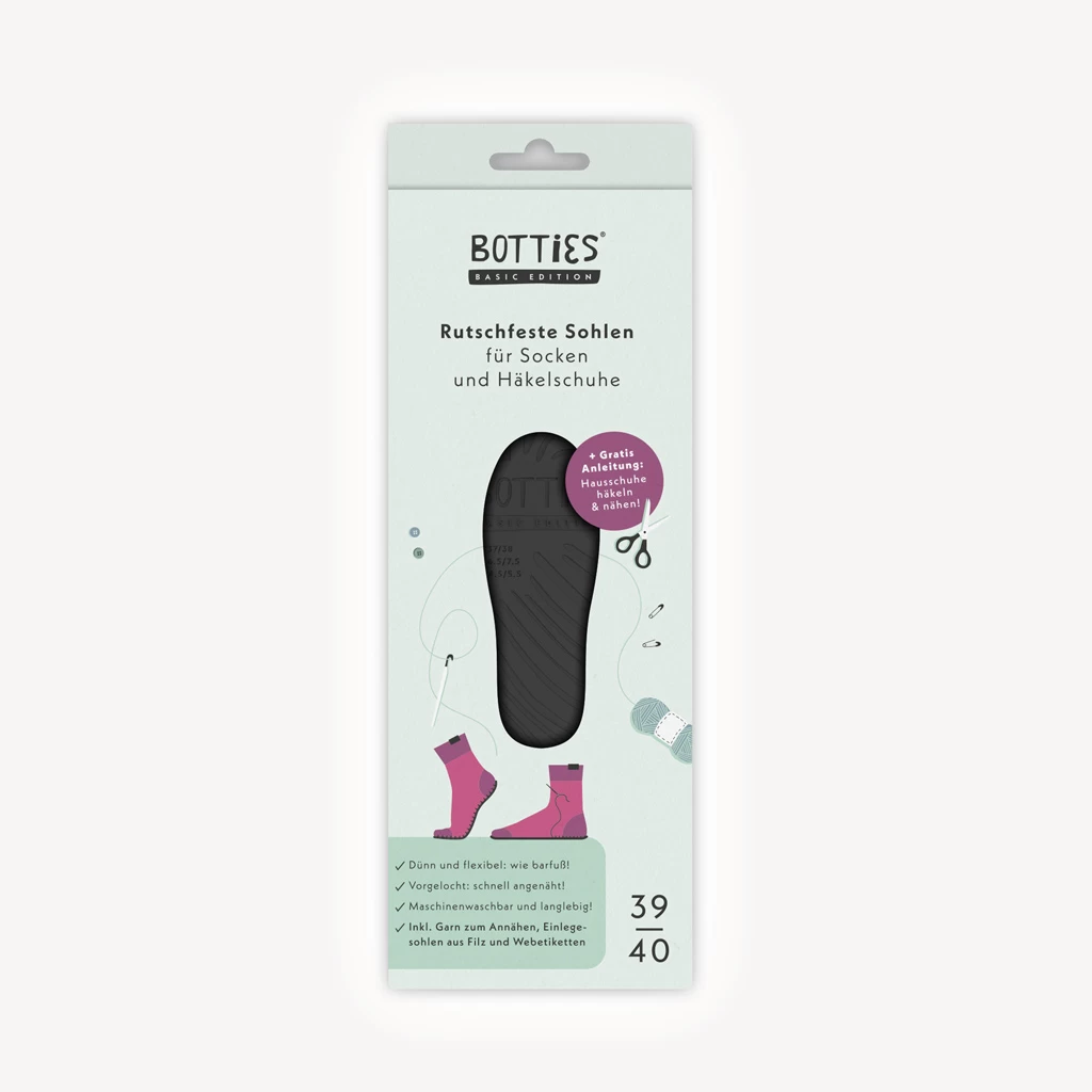 BOTTIES® Hausschuh Sohlen Set Zum Annähen – Größe 39/40 1 BOTTIES® Hausschuh Sohlen Set Zum Annähen – Größe 39/40
