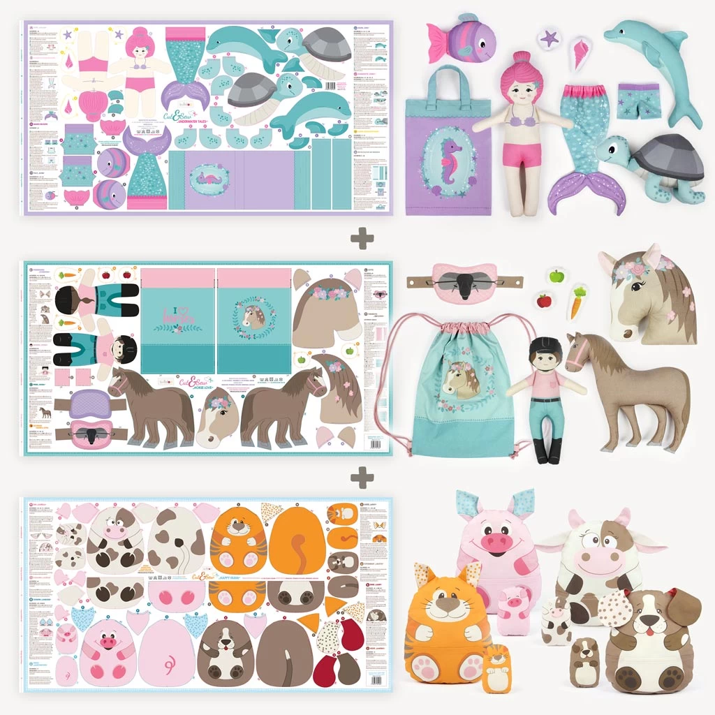 Cut And Sew Set Mit 3 Panels: "UNDERWATER TALES", "HORSE LOVE" Und "HAPPY FARM" 1 Cut And Sew Set Mit 3 Panels: "UNDERWATER TALES", "HORSE LOVE" Und "HAPPY FARM"