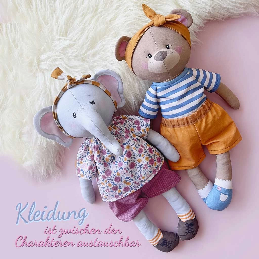 Elefanten Puppe Zum Anziehen Nähen Mit Cut & Sew Stoffpaneel "Dress Me Bestie" EDDY ELEFANT 6 Elefanten Puppe Zum Anziehen Nähen Mit Cut & Sew Stoffpaneel "Dress Me Bestie" EDDY ELEFANT – Bild 6