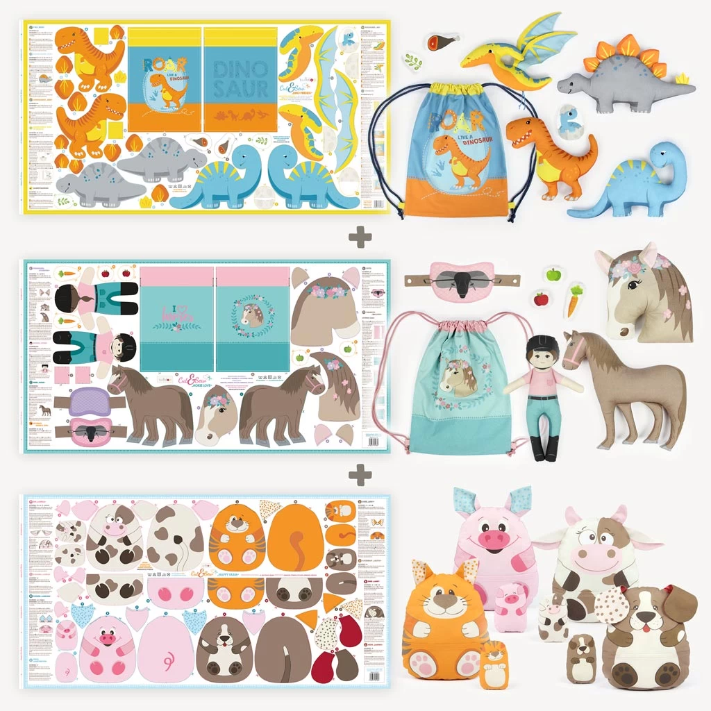 Stoffpaneele Im 3er Set: Cut & Sew "DINO FRIENDS", "HORSE LOVE" Und "HAPPY FARM" 1 Stoffpaneele Im 3er Set: Cut & Sew "DINO FRIENDS", "HORSE LOVE" Und "HAPPY FARM"