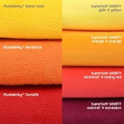PlushMinky™ Minky Stoff Rot ("Tomato") – 3 Mm Flor – 0,5m 8 PlushMinky™ Minky Stoff Rot ("Tomato") – 3 Mm Flor – 0,5m -Kullaloo farbvergleich rot orange gelb