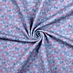 French Terry Blumen Blau / Rosa – 0,5m -Kullaloo french terry blumen blau 2 heller 1