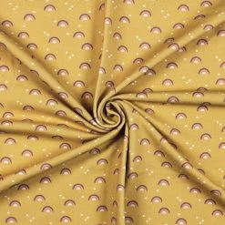 French Terry Regenbogen Rosa Auf Senfgelb – 0,5m -Kullaloo french terry regenbogen senf 2 heller