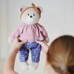 French Terry Blumenmuster Dunkelblau – 0,5m -Kullaloo naehanleitung teddy baer schnittmuster dress me bestie 3