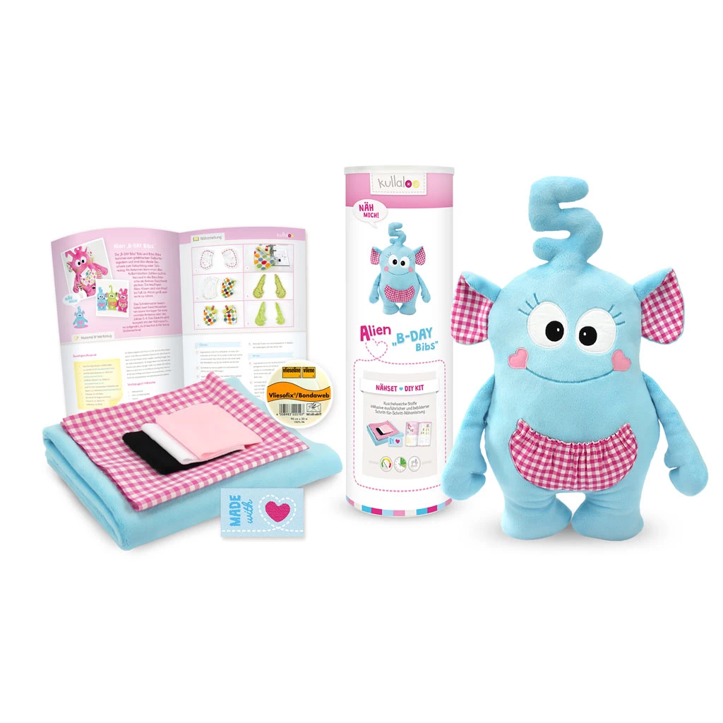 Nähset Alien "B-Day Bibs" In Türkis / Rosa-kariert + Schnitt 2 Nähset Alien "B-Day Bibs" In Türkis / Rosa-kariert + Schnitt – Bild 2