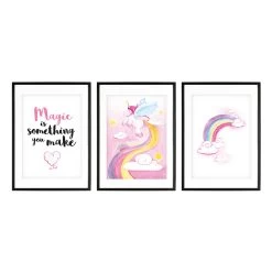 Bilder Kinderzimmer Mädchen: Zauberhafte Einhorn Poster Im A4 3er-Set -Kullaloo poster 3er set einhorn aquarell 3
