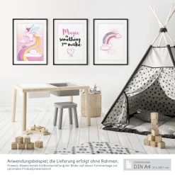 Bilder Kinderzimmer Mädchen: Zauberhafte Einhorn Poster Im A4 3er-Set -Kullaloo poster 3er set einhorn aquarell 8