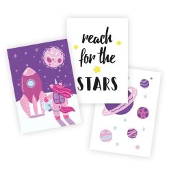 Kinderzimmer Bilder: Poster Einhorn Im Weltraum Als A4 3er-Set