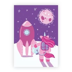 Kinderzimmer Bilder: Poster Einhorn Im Weltraum Als A4 3er-Set -Kullaloo poster 3er set einhorn rakete illustration rosa 4