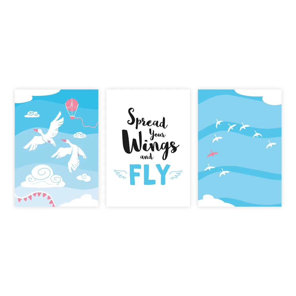 Poster Für Babyzimmer: A4 3er-Set Mit Gänse Illustration Und Spruch "Spread Your Wings And Fly" 5 Poster Für Babyzimmer: A4 3er-Set Mit Gänse Illustration Und Spruch "Spread Your Wings And Fly" – Bild 5