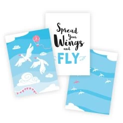 Poster Für Babyzimmer: A4 3er-Set Mit Gänse Illustration Und Spruch "Spread Your Wings And Fly"
