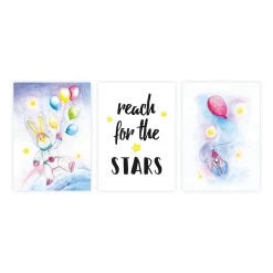 Kinderzimmer Poster Weltraum: A4 3er-Set Mit Motiv "Hase Mit Ballons" -Kullaloo poster 3er set hase weltraum aquarell 1