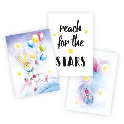 Kinderzimmer Poster Weltraum: A4 3er-Set Mit Motiv "Hase Mit Ballons"