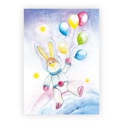 Kinderzimmer Poster Weltraum: A4 3er-Set Mit Motiv "Hase Mit Ballons" -Kullaloo poster 3er set hase weltraum aquarell 4