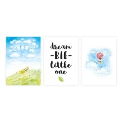 Bilder Für Kinderzimmer: A4 3er-Set Mit Aquarell Motiv "Hase Träumt Auf Wiese" -Kullaloo poster 3er set hase wiese aquarell 1