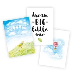 Bilder Für Kinderzimmer: A4 3er-Set Mit Aquarell Motiv "Hase Träumt Auf Wiese"