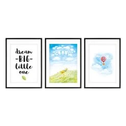 Bilder Für Kinderzimmer: A4 3er-Set Mit Aquarell Motiv "Hase Träumt Auf Wiese" -Kullaloo poster 3er set hase wiese aquarell 3