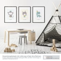 Poster Kinderzimmer Skandinavisch: A4 3er-Set Mit Affe, Hase Und Dinosaurier -Kullaloo poster 3er set just be yourself 12