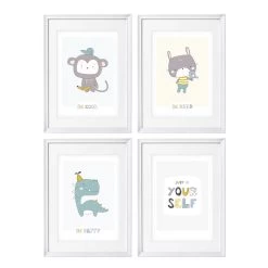 Skandinavische Kinderzimmer Deko: A4 4er-Posterset Mit Affe, Hase, Dinosaurier Und Spruch -Kullaloo poster 4er set just be yourself 5