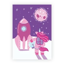 A3 Poster Kinder "Einhorn Im Weltraum" Rosa / Lila