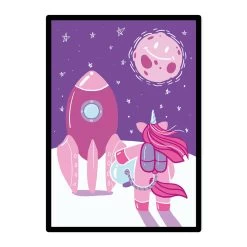 A3 Poster Kinder "Einhorn Im Weltraum" Rosa / Lila -Kullaloo poster A3 einhorn rakete illustration rosa 2