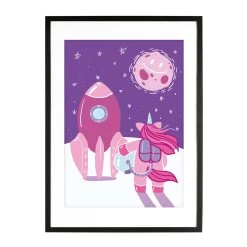 A3 Poster Kinder "Einhorn Im Weltraum" Rosa / Lila -Kullaloo poster A3 einhorn rakete illustration rosa 3