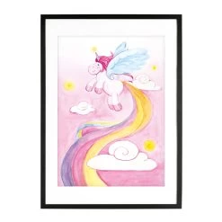 A3 Babyzimmer Poster: Aquarell Einhorn "LADY LU" -Kullaloo poster A3 einhorn regenbogen aquarell 3
