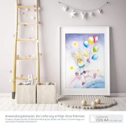 A3 Kinderzimmer Poster: Aquarell "Hase Mit Ballons Im Weltraum" 7 A3 Kinderzimmer Poster: Aquarell "Hase Mit Ballons Im Weltraum" -Kullaloo poster A3 hase weltraum aquarell 4