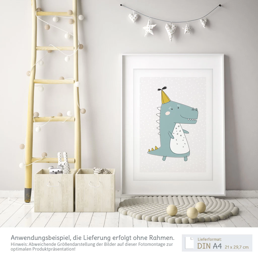 A3 Poster Kinderzimmer Jungen Und Mädchen "Krokodil Mit Hut" 2 A3 Poster Kinderzimmer Jungen Und Mädchen "Krokodil Mit Hut" – Bild 2
