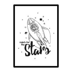 A3 Poster Babyzimmer / Kinderzimmer "Reach For The Stars" In Schwarz-weiß Mit Rakete -Kullaloo poster A3 rakete hase einhorn ink 2