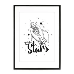 A3 Poster Babyzimmer / Kinderzimmer "Reach For The Stars" In Schwarz-weiß Mit Rakete -Kullaloo poster A3 rakete hase einhorn ink 3