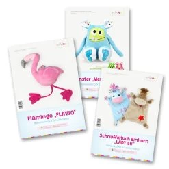 Schnittmuster Set: Flamingo FLAVIO, Einhorn Schnuffeltuch LADY LU Und Kuschelmonster MEMO MONSTI