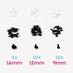 Sicherheitsnasen Set, 9-16 Mm, Mix Mit 25 Stück, Schwarz – Go Handmade