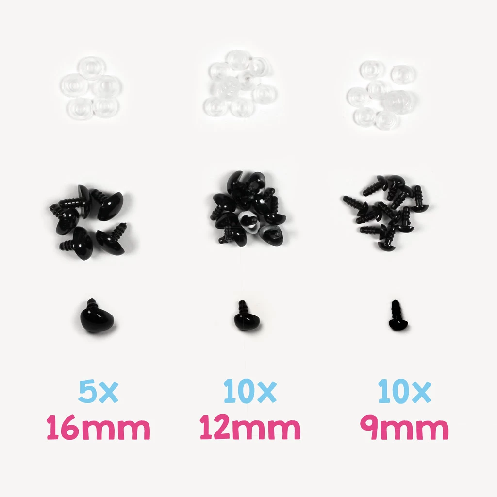 Sicherheitsnasen Set, 9-16 Mm, Mix Mit 25 Stück, Schwarz – Go Handmade 1 Sicherheitsnasen Set, 9-16 Mm, Mix Mit 25 Stück, Schwarz – Go Handmade